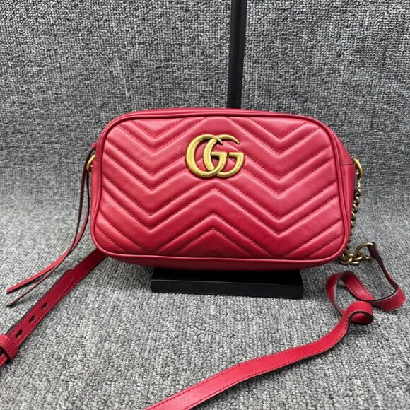 GUCCI GG Marmont Red Leather Shoulder Bag 480-012725 - Picture 2 of 16